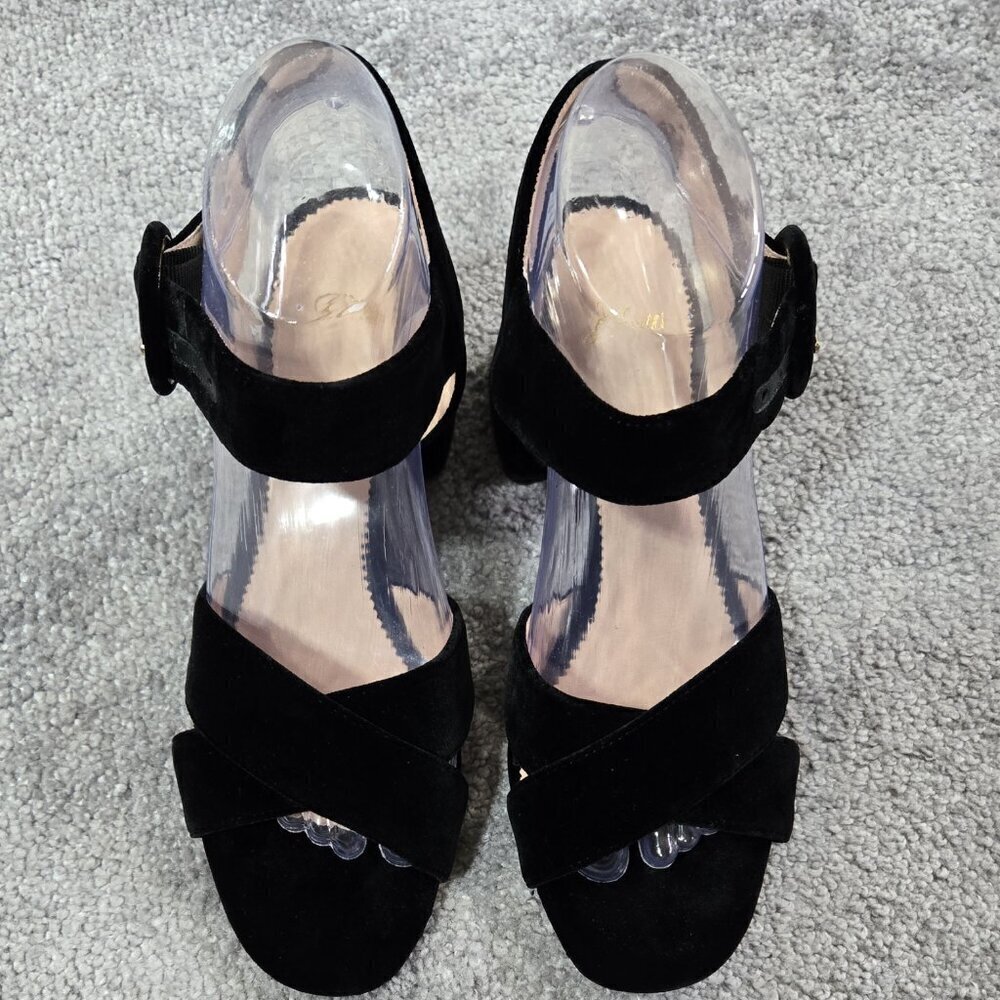 J. Crew Penny Black Velvet Sandal Block Heel Preppy Evening Party K0007 - Picture 2 of 13